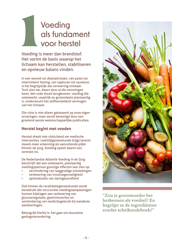 Voorbeeldpagina: opening van hoofdstuk Voeding als fundament voor herstel